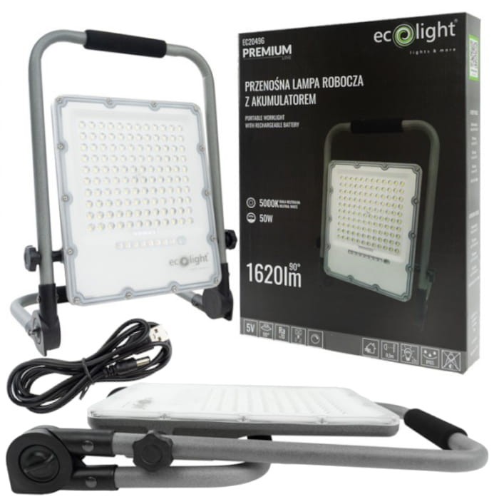 Naświetlacz LED przenośny z akumulatorem 50W - barwa neutralna