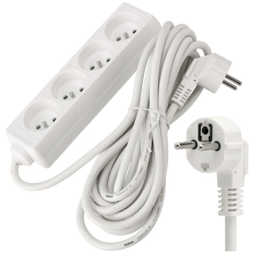 Przedłużacz 5m z uziemieniem 4 gniazda - biały 3*1,5 mm2 16A 3680W