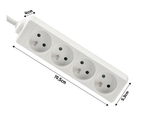 Przedłużacz 5m z uziemieniem 4 gniazda - biały 3*1,5 mm2 16A 3680W