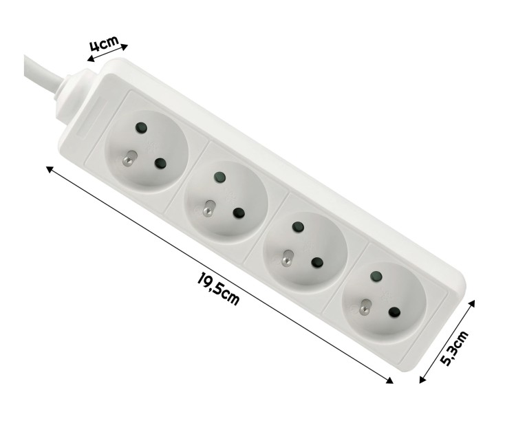 Przedłużacz 5m z uziemieniem 4 gniazda - biały 3*1,5 mm2 16A 3680W