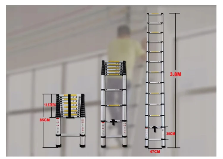 Drabina teleskopowa 13 stopni ALUMINIOWA składana 3,8m
