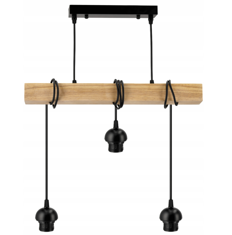 Lampa sufitowa wisząca LED 3xE27 - drewniana regulowana