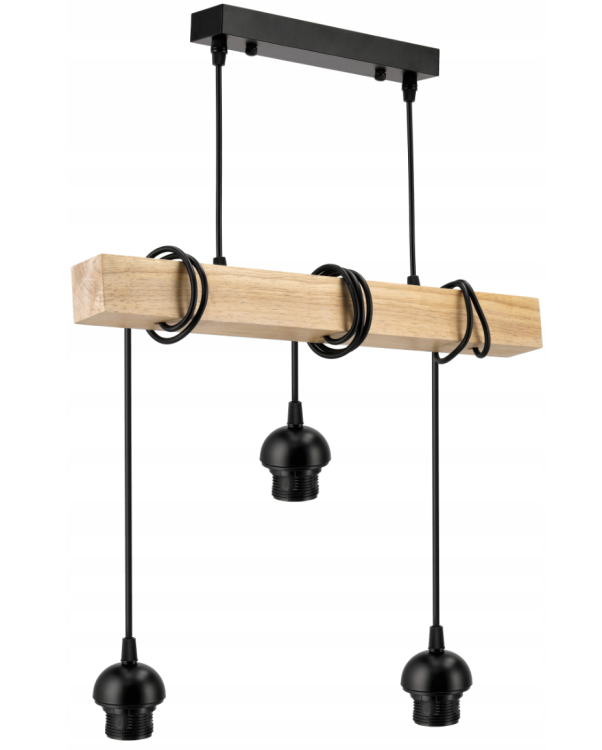 Lampa sufitowa wisząca LED 3xE27 - drewniana regulowana