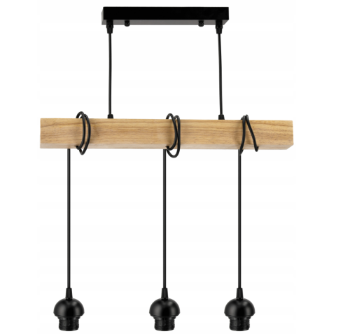 Lampa sufitowa wisząca LED 3xE27 - drewniana regulowana
