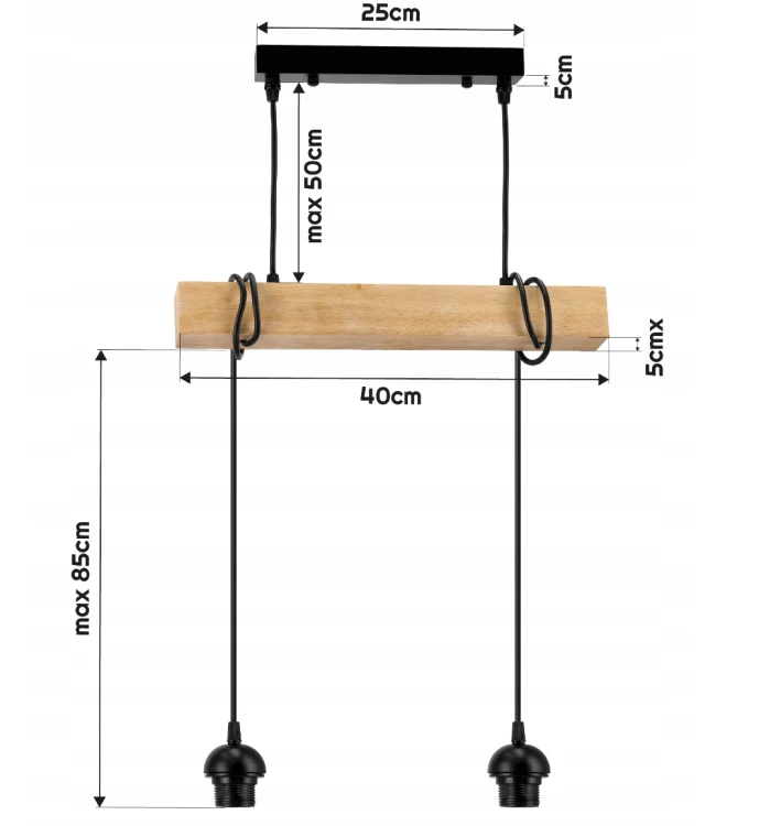 Lampa sufitowa wisząca LED 2xE27 - brylant czarny