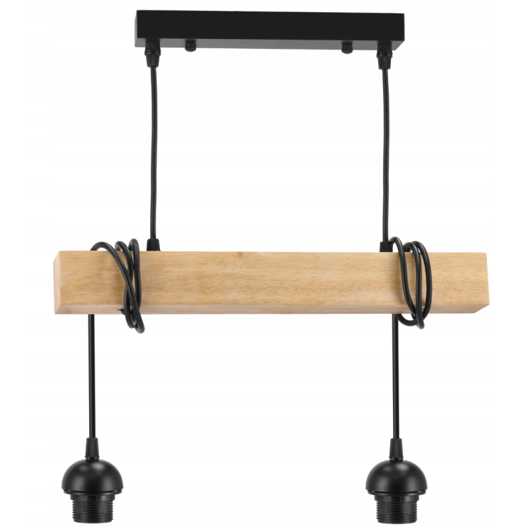 Lampa sufitowa wisząca LED drewniana belka 2xE27 Żyrandol Kula Druciana