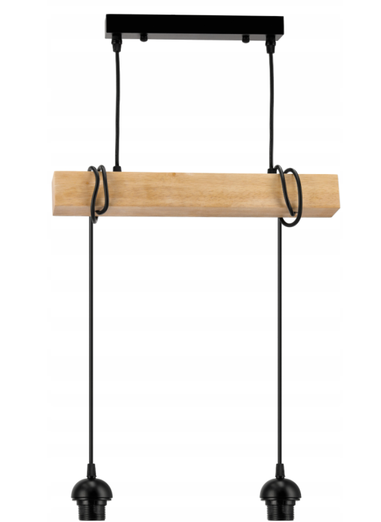 Lampa sufitowa wisząca LED drewniana belka 2xE27 Żyrandol Kula Druciana
