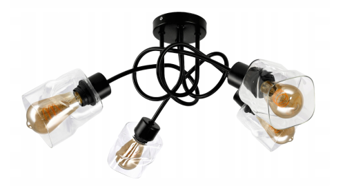 Lampa sufitowa żyrandol LED 4xE27 zwijany szklany kwadrat przeźroczysty