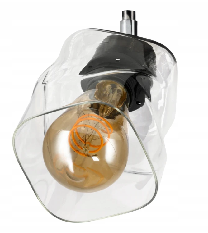 Lampa sufitowa żyrandol LED 4xE27 zwijany szklany kwadrat przeźroczysty
