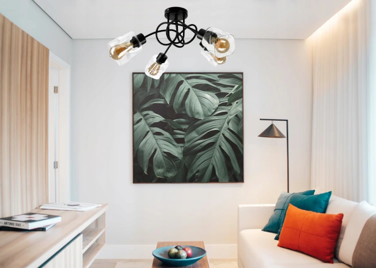 Lampa sufitowa żyrandol LED 4xE27 zwijany szklany kwadrat przeźroczysty