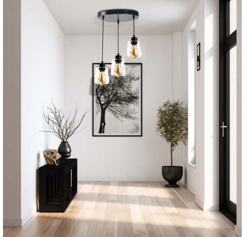 Lampa sufitowa plafon LED 3xE27 zwijany kwadrat przeźroczysty