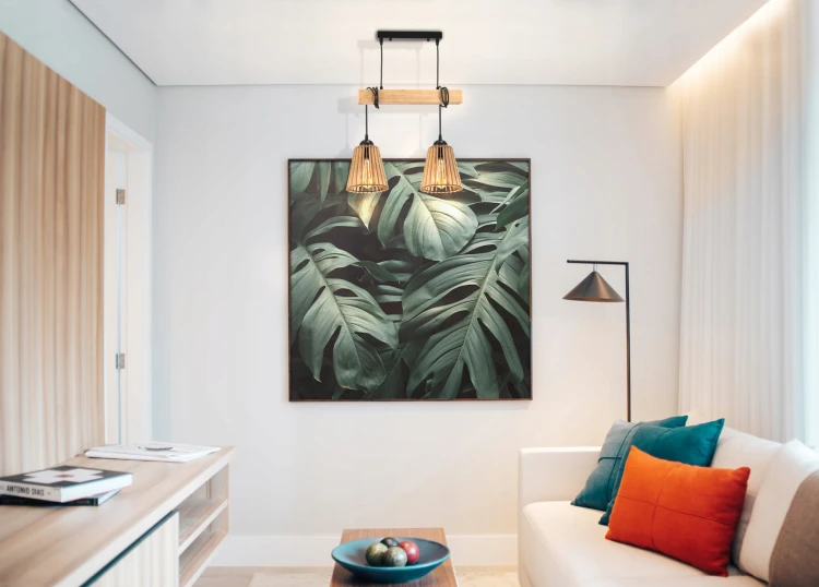 Lampa sufitowa LED 2xE27 - drewniana z kloszami w stożek