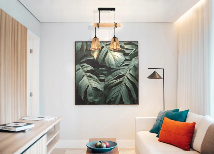 Lampa sufitowa LED 2xE27 - drewniana z kloszami w stożek