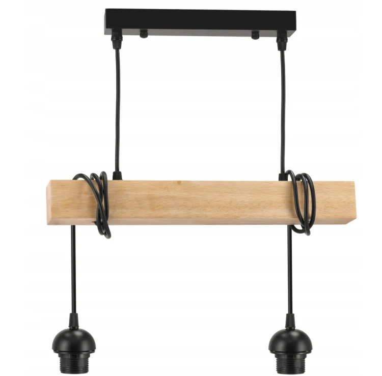Lampa sufitowa LED 2xE27 - drewniana z kloszami w stożek