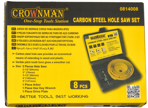 Otwornica do drewna karbonowana z adapterem Zestaw 8 + Pudełko