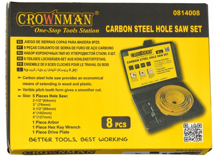 Otwornica do drewna karbonowana z adapterem Zestaw 8 + Pudełko