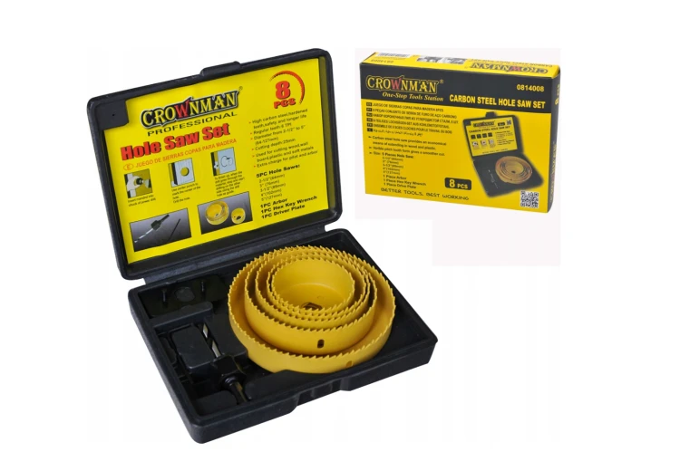 Otwornica do drewna karbonowana z adapterem Zestaw 8 + Pudełko