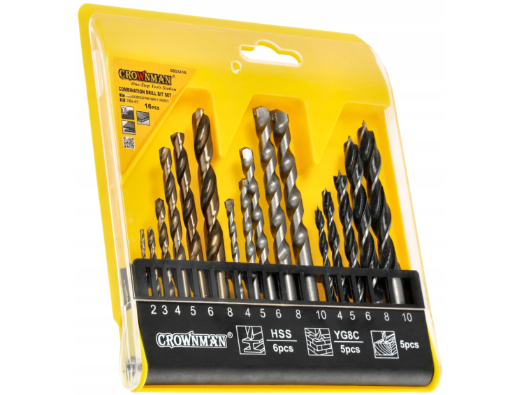 Zestaw wierteł do metalu betonu drewna 16 sztuk komplet