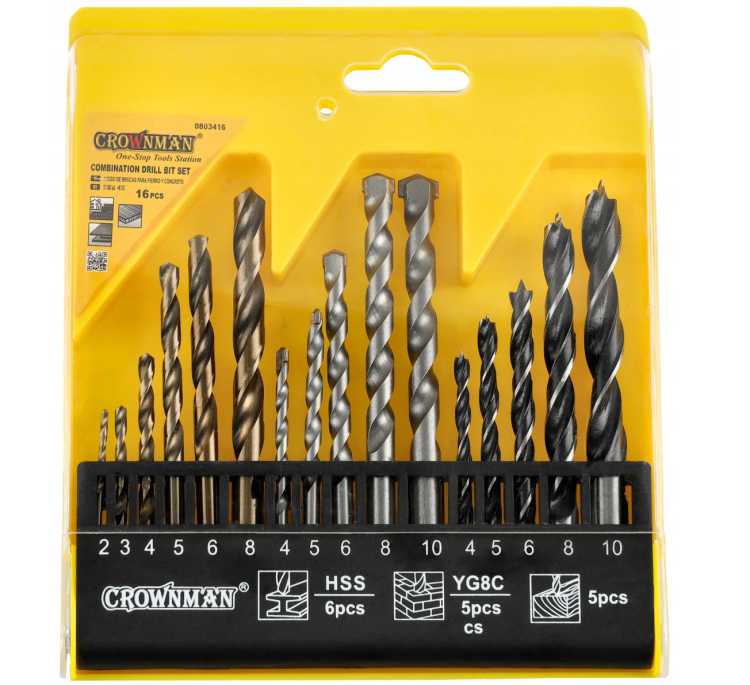 Zestaw wierteł do metalu betonu drewna 16 sztuk komplet