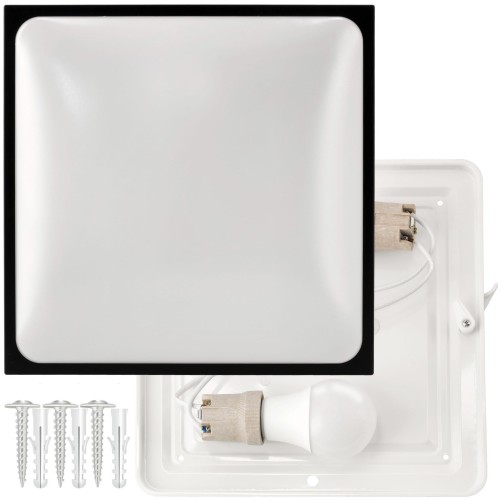 Plafon LED 2xE27 kwadratowy czarny z żarówkami LED - Zestaw