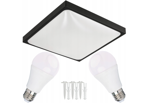 Plafon LED 2xE27 kwadratowy czarny z żarówkami LED - Zestaw