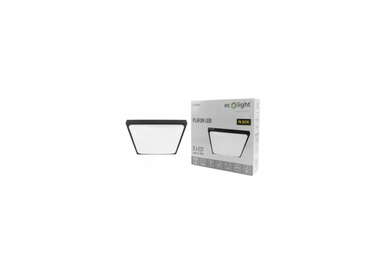 Plafon LED 2xE27 kwadratowy czarny z żarówkami LED - Zestaw