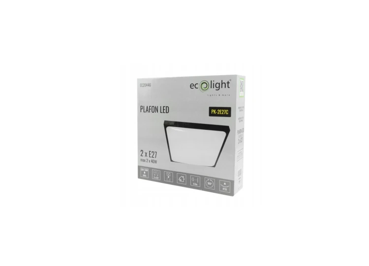 Plafon LED 2xE27 kwadratowy czarny z żarówkami LED - Zestaw