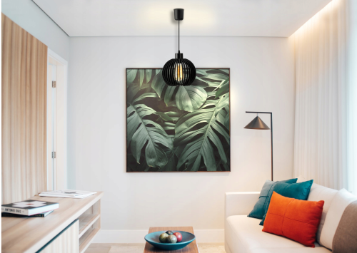 Lampa Wisząca Sufitowa Żyrandol LED E27 Drewniana Kula Gęsta Czarna
