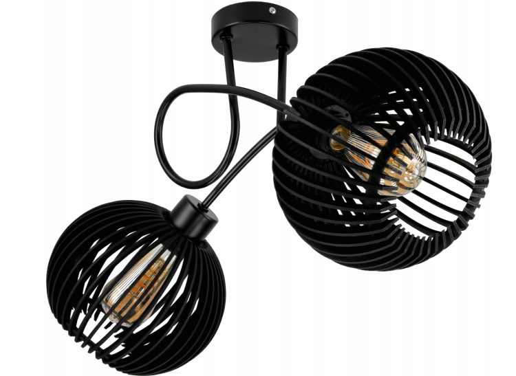 Lampa Sufitowa Żyrandol LED LOFT ZAWIJANA 2XE27 Drewniana Czarna