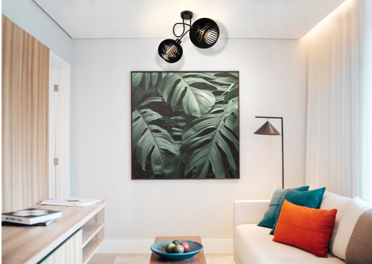 Lampa Sufitowa Żyrandol LED LOFT ZAWIJANA 2XE27 Drewniana Czarna