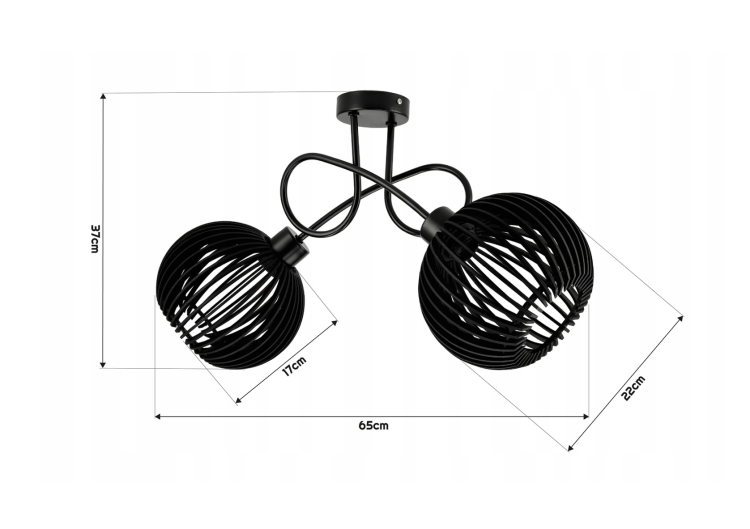 Lampa Sufitowa Żyrandol LED LOFT ZAWIJANA 2XE27 Drewniana Czarna