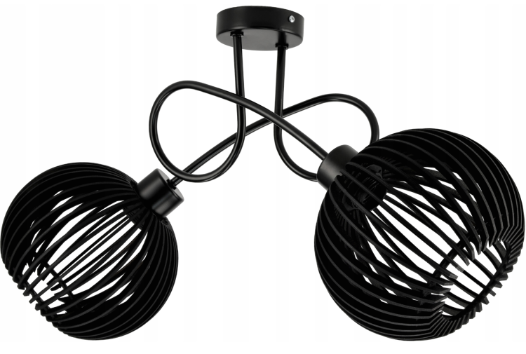 Lampa Sufitowa Żyrandol LED LOFT ZAWIJANA 2XE27 Drewniana Czarna
