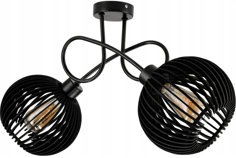 Lampa Sufitowa Żyrandol LED LOFT ZAWIJANA 2XE27 Drewniana Czarna