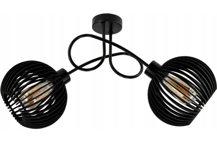 Lampa Sufitowa Żyrandol LED LOFT ZAWIJANA 2XE27 Drewniana Czarna