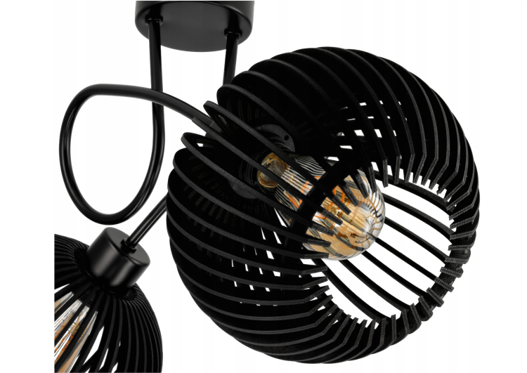 Lampa Sufitowa Żyrandol LED LOFT ZAWIJANA 2XE27 Drewniana Czarna