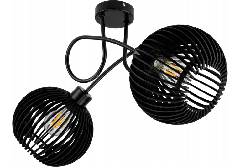 Lampa Sufitowa Żyrandol LED LOFT ZAWIJANA 2XE27 Drewniana Czarna