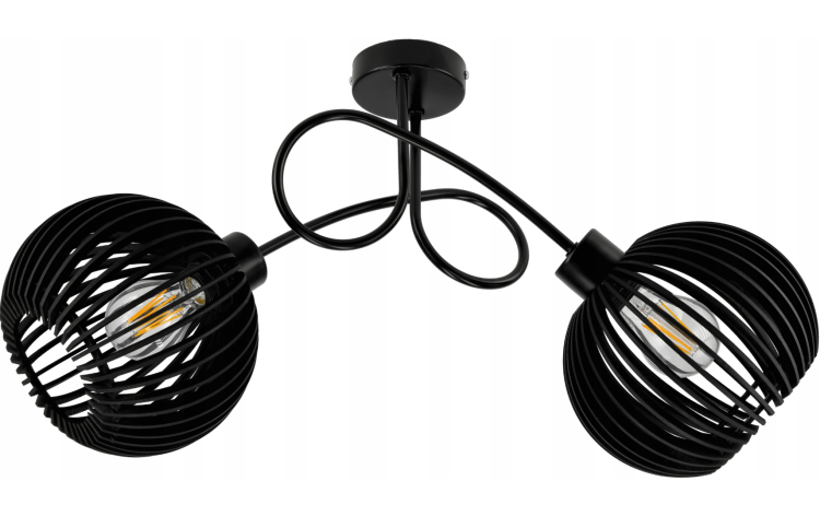 Lampa Sufitowa Żyrandol LED LOFT ZAWIJANA 2XE27 Drewniana Czarna