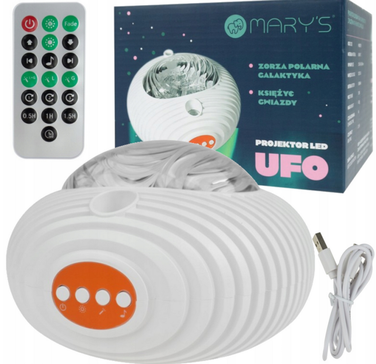 Projektor gwiazd UFO GALAKTYKA dla dzieci + pilot RGBW