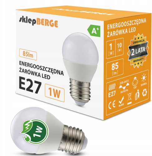 Żarówka LED G45 - E27 - 1W - 85 lm - biała neutralna