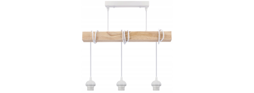 Lampa sufitowa wisząca LED 3xE27 loft drewno regulowane na klosze - biała