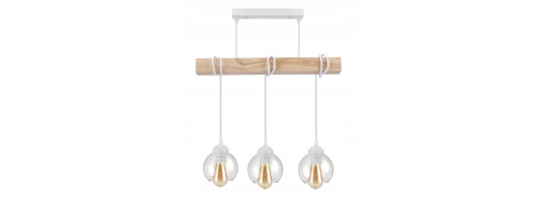 Lampa sufitowa wisząca LED drewniana belka 3xE27 Żyrandol Kula bezbarwna - biała