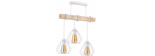 Lampa sufitowa wisząca LED drewniana belka 3xE27 - biała