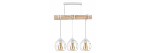 Lampa sufitowa wisząca LED drewniana belka 3xE27 Kula druciana - biała