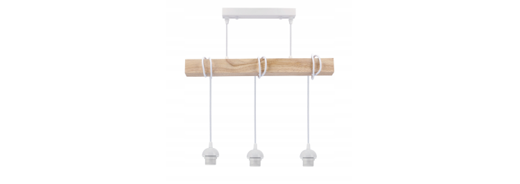 Lampa sufitowa wisząca LED drewniana belka 3xE27 Kula druciana - biała