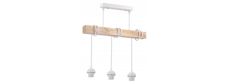 Lampa sufitowa wisząca LED drewniana belka 3xE27 Kula druciana - biała