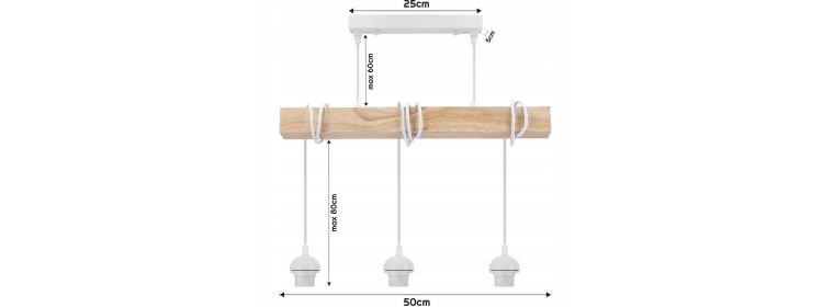 Lampa sufitowa wisząca LED drewniana belka 3xE27 Kula druciana - biała