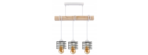 Lampa sufitowa wisząca LED drewniana biała 3xE27 loft sprężyna