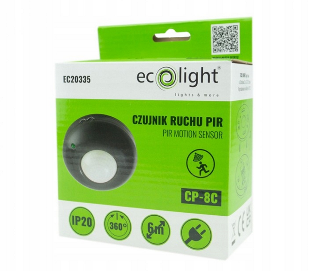Czujnik ruchu LED PIR 360° regulowany - czarny