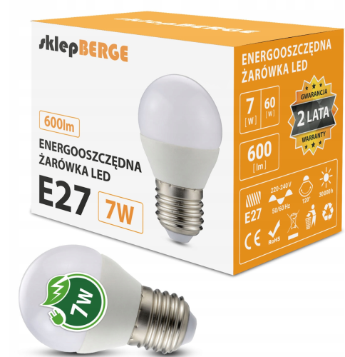 Żarówka LED E27 - G45 - 7W - NW - biała neutralna