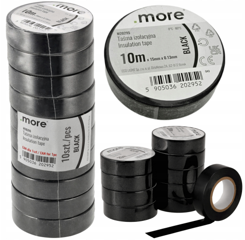 10x Taśma izolacyjna PVC czarna 15mmx0,13mm - 10m